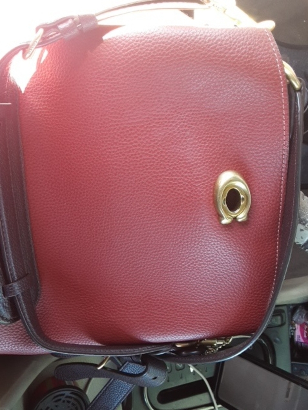 Coach Burgundy Pebbled Leather Crossbody with Gold-Tone Hardware
